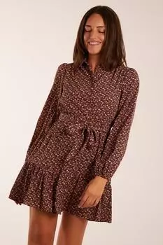 Мини-платье-рубашка со сборками на плечах Blue Vanilla, коричневый