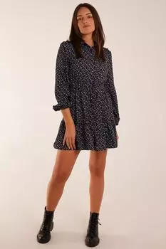 Мини-платье-рубашка со сборками на плечах Blue Vanilla, черный