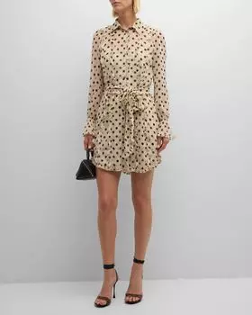 Мини-платье-рубашка в горошек с рюшами Estelle Cinq a Sept, цвет Gardenia/Black