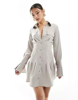 Мини-платье-рубашка в тонкую полоску с крупными манжетами ASOS