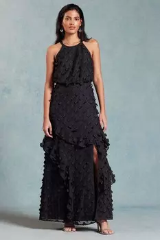 Мини платье с 3D аппликацией и цветочным принтом Love & Roses, черный