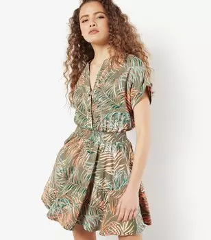 Мини-платье с абрикосовым принтом и оливковыми листьями Apricot, оливковый