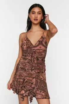 Мини-платье с абстрактной расклешенной юбкой Forever 21, коричневый