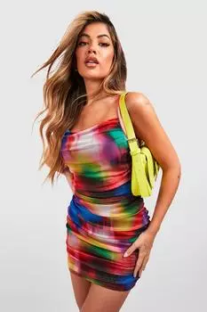 Мини-платье с абстрактной сеткой и союшами Boohoo, разноцветный