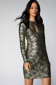 Мини-платье с эффектом металлик и жатой фольгой с закрученной передней частью Nasty Gal, золото