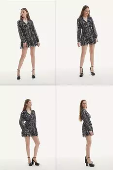 Мини-платье с эластичной резинкой на талии, черное QUZU