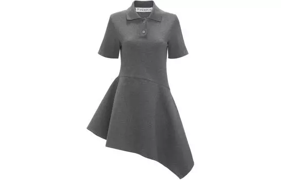 Мини-платье с асимметричным подолом и воротником-поло JW Anderson, темно-серый