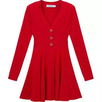 Мини-платье с ажурной вязкой Self-portrait, True Red