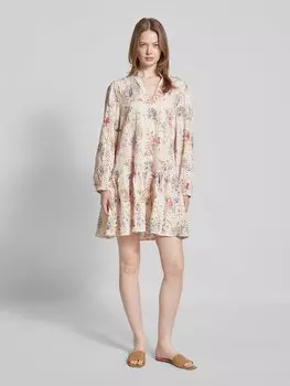 Мини-платье с ажурной вышивкой модель «Грете» A-view, песочный