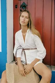 Мини-платье с ажурной вышивкой ZARA, белый