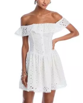 Мини-платье с ажурными вырезами - эксклюзив AQUA, белый