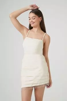 Мини-платье с бахромой и перекрещиванием Forever 21, песочный