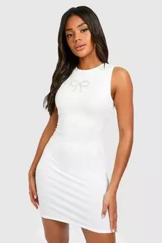Мини-платье с бантом и декором boohoo, белый