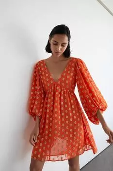 Мини-платье с блестками и V-образным вырезом Warehouse, оранжевый