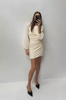 Мини-платье с боковой сборкой ZARA, бежевый
