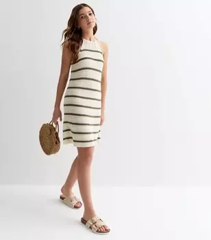 Мини-платье с бретельками и бретельками для девочек в полоску с камнями New Look, светло-серый