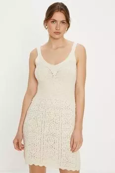 Мини-платье с бретелями и помпонами Oasis, белый