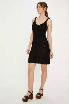 Мини-платье с бретелями и помпонами Oasis, черный