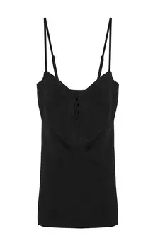 Мини-платье с бретелями и завязкой спереди, черное QUZU