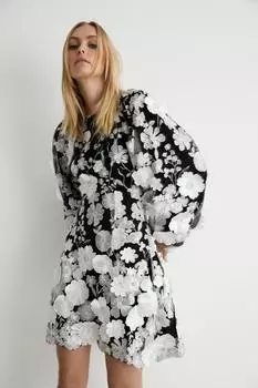 Мини-платье с цветочным декором Warehouse, мультиколор