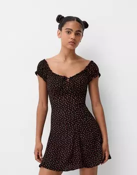 Мини-Платье с цветочным принтом Bershka, черный