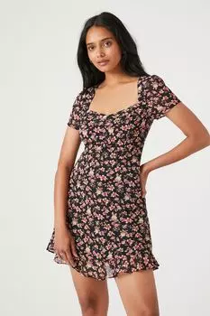 Мини-платье с цветочным принтом Ditsy Forever 21, черный