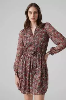 Мини-Платье с цветочным принтом длинными рукавами и завязкой на талии Vero Moda, фиолетовый