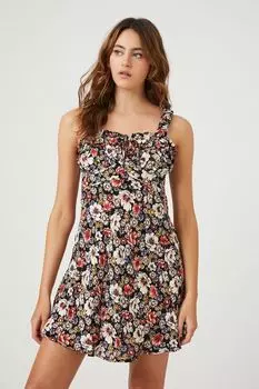 Мини-платье с цветочным принтом Forever 21, черный