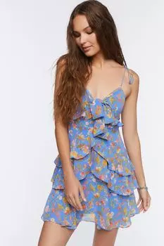 Мини-платье с цветочным принтом Forever 21, синий
