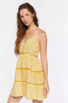 Мини-платье с цветочным принтом Forever 21, желтый