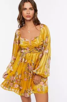 Мини-платье с цветочным принтом Forever 21, желтый