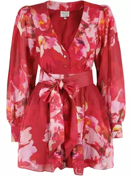 Мини-платье с цветочным принтом Hemant And Nandita, красный