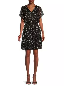 Мини-платье с цветочным принтом и присборенной талией Dkny, цвет Black Gold Multi