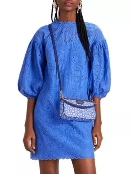 Мини-платье с цветочным принтом и пышными рукавами Kate Spade New York, сапфир