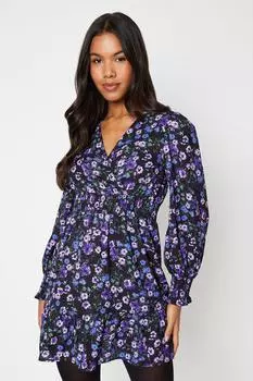 Мини-платье с цветочным принтом и присборенной талией, с запахом на талии Dorothy Perkins, мультиколор