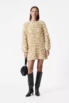 Мини платье с цветочным принтом и рюшами & Other Stories, экрю