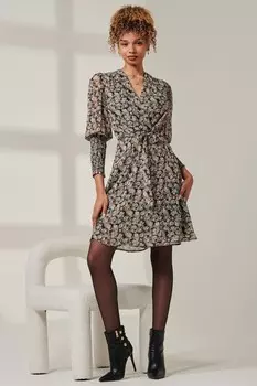 Мини платье с цветочным принтом и завязками Jolie Moi, черный