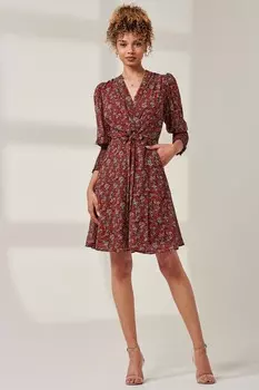 Мини платье с цветочным принтом и завязками Jolie Moi, красный