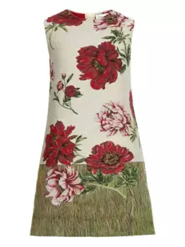 Мини-платье с цветочным принтом и пионами Oscar de la Renta, нейтральный