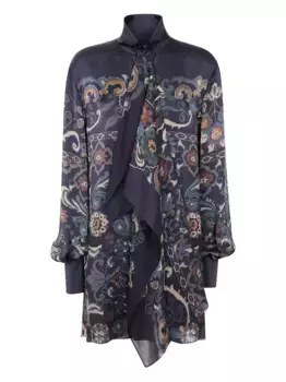 Мини-платье с цветочным принтом и оборками SACAI, синий