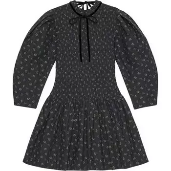 Мини-платье с цветочным принтом и оборками GANNI, Phantom Black