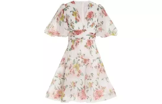 Мини-платье с цветочным принтом и складками Zimmermann, белый