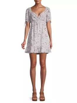 Мини-платье с цветочным принтом и рукавами-завязками Socialite Lavender multi