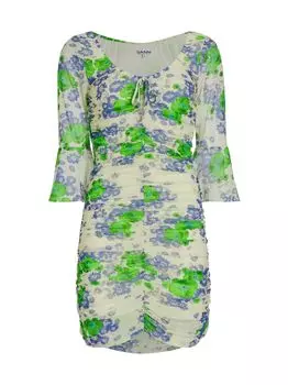 Мини-платье с цветочным принтом и рюшами GANNI