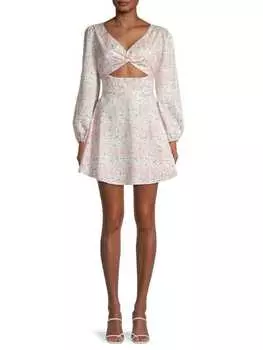 Мини-платье с цветочным принтом и закрученным спереди To My Lovers Pink