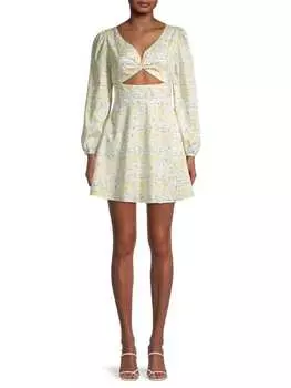 Мини-платье с цветочным принтом и закрученным спереди To My Lovers Yellow