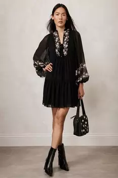 Мини платье с цветочным принтом Mint Velvet, черный