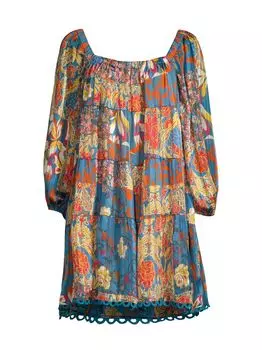 Мини-платье с цветочным принтом в стиле пэчворк STELLAH, синий