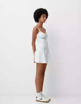 Мини-Платье с цветочным узором из вафельной вязки Bershka, голубой