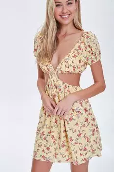 Мини-платье с цветочным вырезом Forever 21, желтый